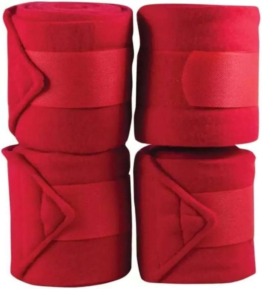 Image of Fleece Horse Polo Wraps Set of 4 Bandages 4 inch Width, 3 Meters Length (Red)