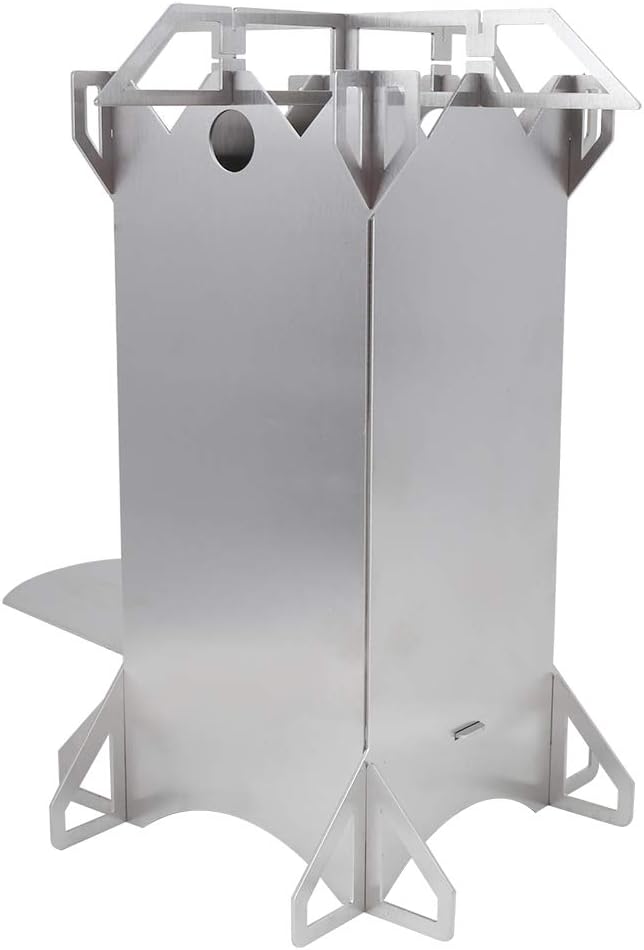 Portable Stainless Steel Folding Wood Burning Stove, Outdoor Camping Firewood Furnace with Chimney Effect for Hiking Picnic BBQ Cooking
