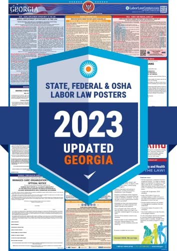 2023 Georgia State & Federal Labor Law Poster - Osha Workplace Compliant & Required - Current With Mandatory Updates For 2023 - Uv Laminated & Waterproof - 25" X 39" (English) #TOP6