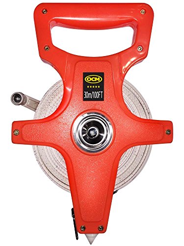 OCM Open Reel Fiberglass Tape Measure Inch Metric Scale, Impact Resistant ABS -100 Feet, 30 Meter