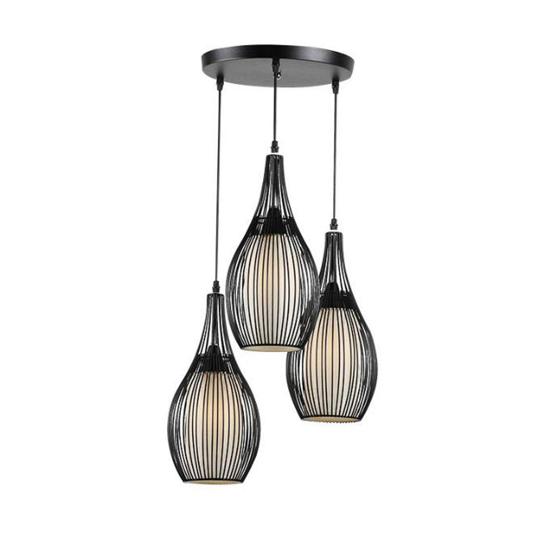 Suspension industrielle rétro à 3 têtes en fer forgé noir pour éclairer un salon