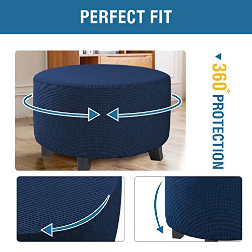 Image of H.VERSAILTEX Ottoman Cover Stretch Ottoman Slipcover Round Ottoman Storage Cover Folding Stool Covers Furniture Protector Cover for Footrest Ottoman Fit Dia 30 inch - 41 inch, Navy