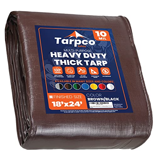Image of Heavy Duty 10 Mil Tarp Cover, Waterproof, UV Resistant, Rip and Tear Proof, Poly Tarpaulin with Reinforced Edges for Camping, Roof, Patio, Pool, Boat. (Brown /Black 18′ X 24′)
