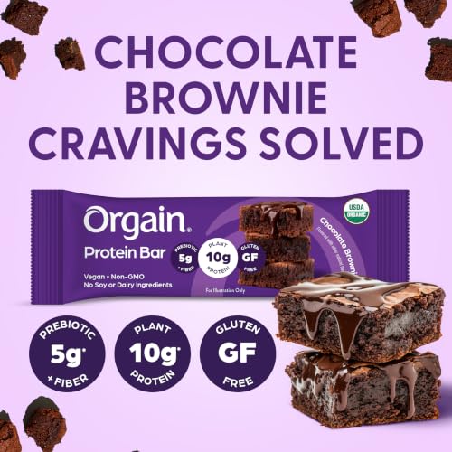 Image of Orgain Organic Vegan Protein Bars, Chocolate Brownie - 10g Plant Based Protein, Low Calorie Healthy Snacks, No Lactose or Soy Ingredients, Gluten Free, Non-GMO, 1.41 Oz (Pack of 72)