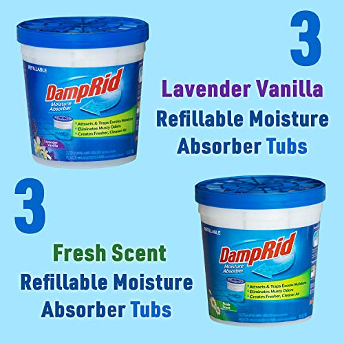 Damprid Refillable Absorber Variety Pack, 10.5 Oz. Cups, 6 Pack, 3 Fresh Scent, 3 Lavender Vanilla, Traps Moisture For Fresher, Cleaner Air #TOP1