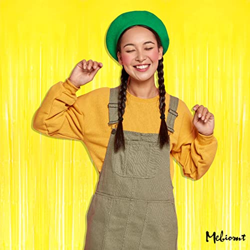 Image of 4 Pack New Yellow Fringe Curtain Backdrop, 3.2Ft x 9.8Ft Metallic Tinsel Foil Fringe Streamers Curtains Background for Photo Booth Birthday Wedding Baby Shower Party Thanksgiving Christmas Decorations