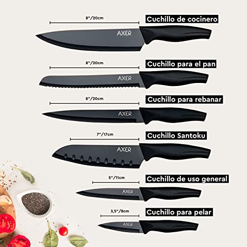 Axer Juego de Cuchillos de Cocina Negra - 6 Piezas Set Cuchillos Cocina Profesional - Set de Cuchillos Inox - Juego Cuchillos Para Chef - Knife Set - imagen 2