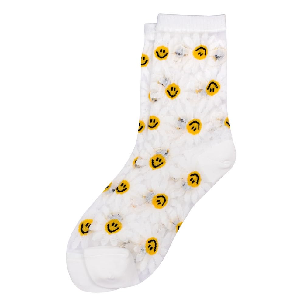 JOE COOL Unisex Cotton Blend Sheer Socks with Cheerful Smiley Daisy Motif