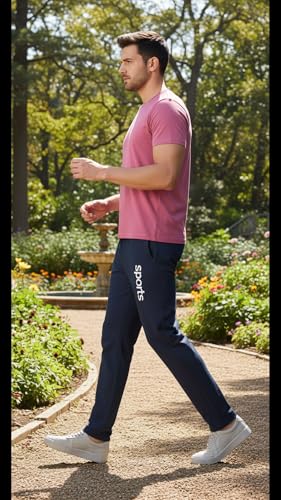Image of EYSTONE Track Pants for Men || Activewear Pants || Men's Joggers Polyester with 2 Side Zipper Pockets Casual Trousers Stretchable (Sports | Gym | Yoga) (White Sports 1) (Pack of 1)