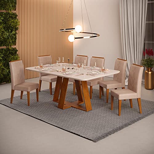 Conjunto Sala de Jantar Mesa Tampo Vidro 6 Cadeiras Dj Móveis Freijó Kiara Kraft Yasmin