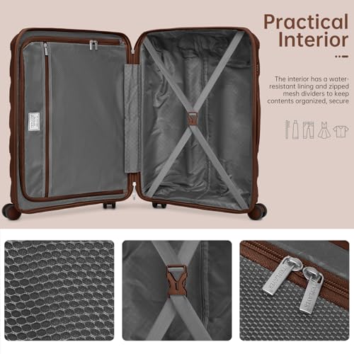 Image of Carry On Luggage 22x14x9 Airline Approved, 22 Inch PP Hardshell Luggage Carry-on Suitcase with Spinner Wheels, Carry On Suitcase Set for Women(Mocha