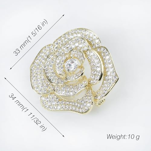 Image of Elegant Crystal Blooming Rose Flower Brooch Lapel Pin Breastpin for Women Birdal Cardigan Hat Scarf Suit Sweater Floral Pins