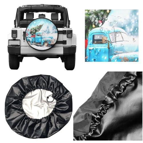 Image of New Year Blue Truck Spare Tire Cover for Rv Trailer Camper- Cute Xmas Winter Waterproof Wheel Protectors Cover Universal Fit for Truck SUV Travel New Year Outdoor-15 inch
