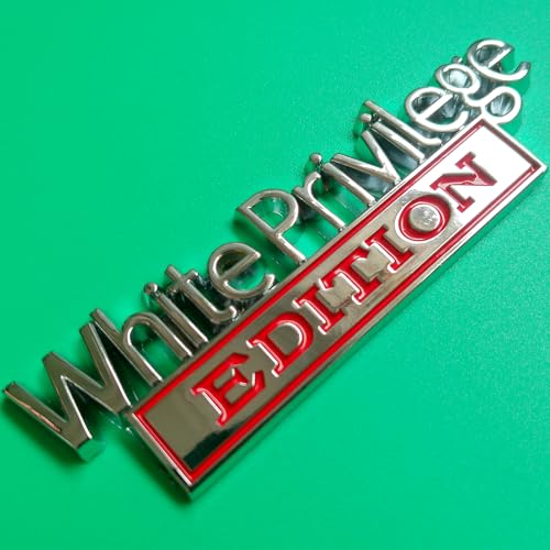 Image of Generic White Privilege Edition Emblem with Strong Adhesive, White Privilege Car Emblem 3D Badge Decal Car Truck Replacement Compatible with Universal Vehicle, Car, Truck, SUV (Silver Red)