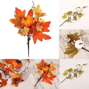 Fall Maple Leaves Pumpkins Stems Branches, Fall Leaves Stems, Artificial Maple Leaves Branch For Outdoor Decoration Vase Farmhouse Thanksgiving Flower Arrangement(C) Fall Maple Leaves Pumpkins Stems Branches Fall Leaves Stems Artificial Maple Leaves Branch For Outdoor Decoration Vase Farmhouse Thanksgiving Flower ArrangementC
