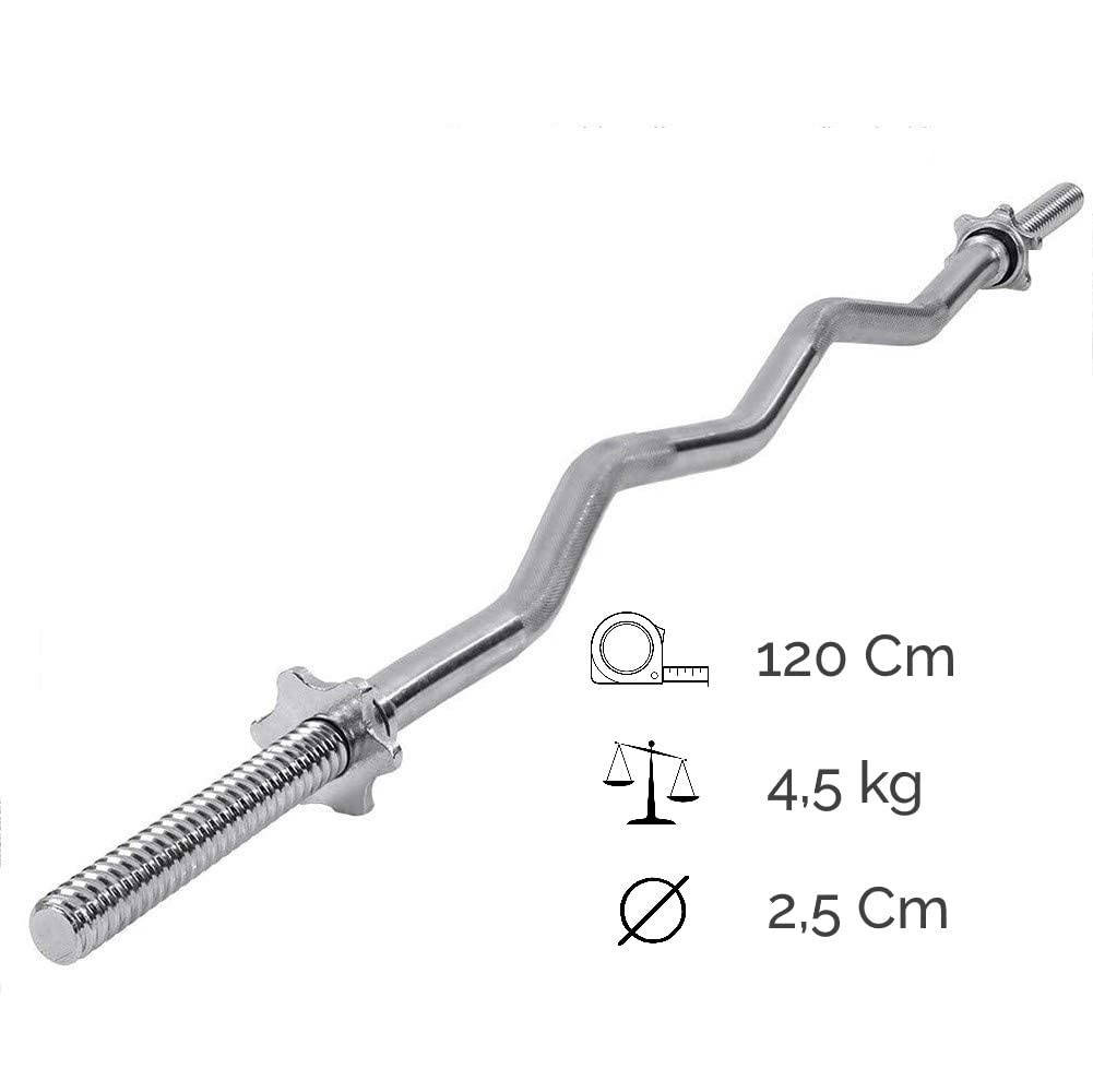 ECOVELO Bilanciere Curvo Sagomato 120CM Ø25MM Curl Bar Manubrio Barra per Allenamento Bicipiti e Tricipiti Palestra Fitness