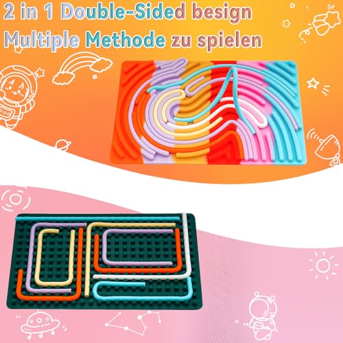 2 Stück Sensorik Activity Board Montessori Spielzeug,Doppelseitiges Aktivitätsbrett mit 20 Silikon Strings und Reisetasche,Beruhigungsspielzeug für Kinder bei ADHD, Autismus, Stress(Grün,Bunt)