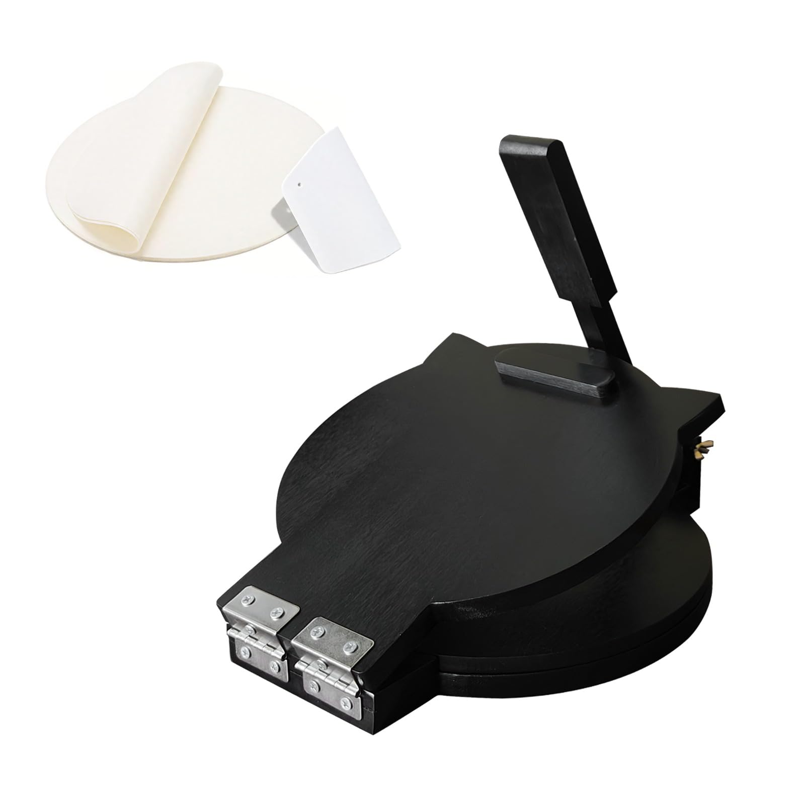 Wooden Tortilla Press 10 Inch - Tortilla Maker Bamboo Prensa para Tortillas with 50 Parchment Paper &amp; Dough Cutter, Mexican Tortillera Press for Homemade Corn Tortillas, Burritos, Taco, Roti (Black)