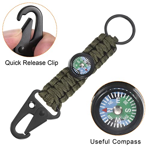 PATIKIL Paracord Keychain, Braided Lanyard Key Clip Holder Leather Belt Survival Keychains with Compass for Keys Men, Women, Green - Image 3
