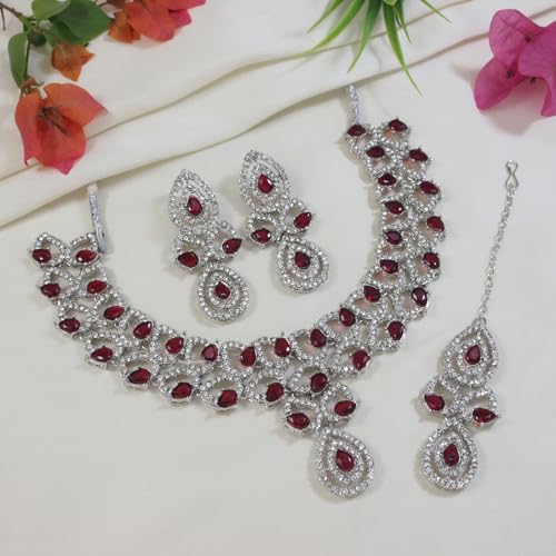 Image of I Jewels Rose Gold Plated Stylish Design Crystal Diamond Necklace & Earrings Jewellery Set for Women
