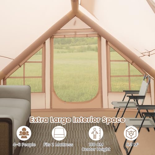 COSTWAY Inflatable Camping Tent, Waterproof 4-Season Blow-up Air Tent with Pump, Mesh Screen Windows and 2 Doors, Easy Setup 4-6 People Windproof Luxury Cabin Tents for Family (296 x 206 x 202 cm) - Image 2