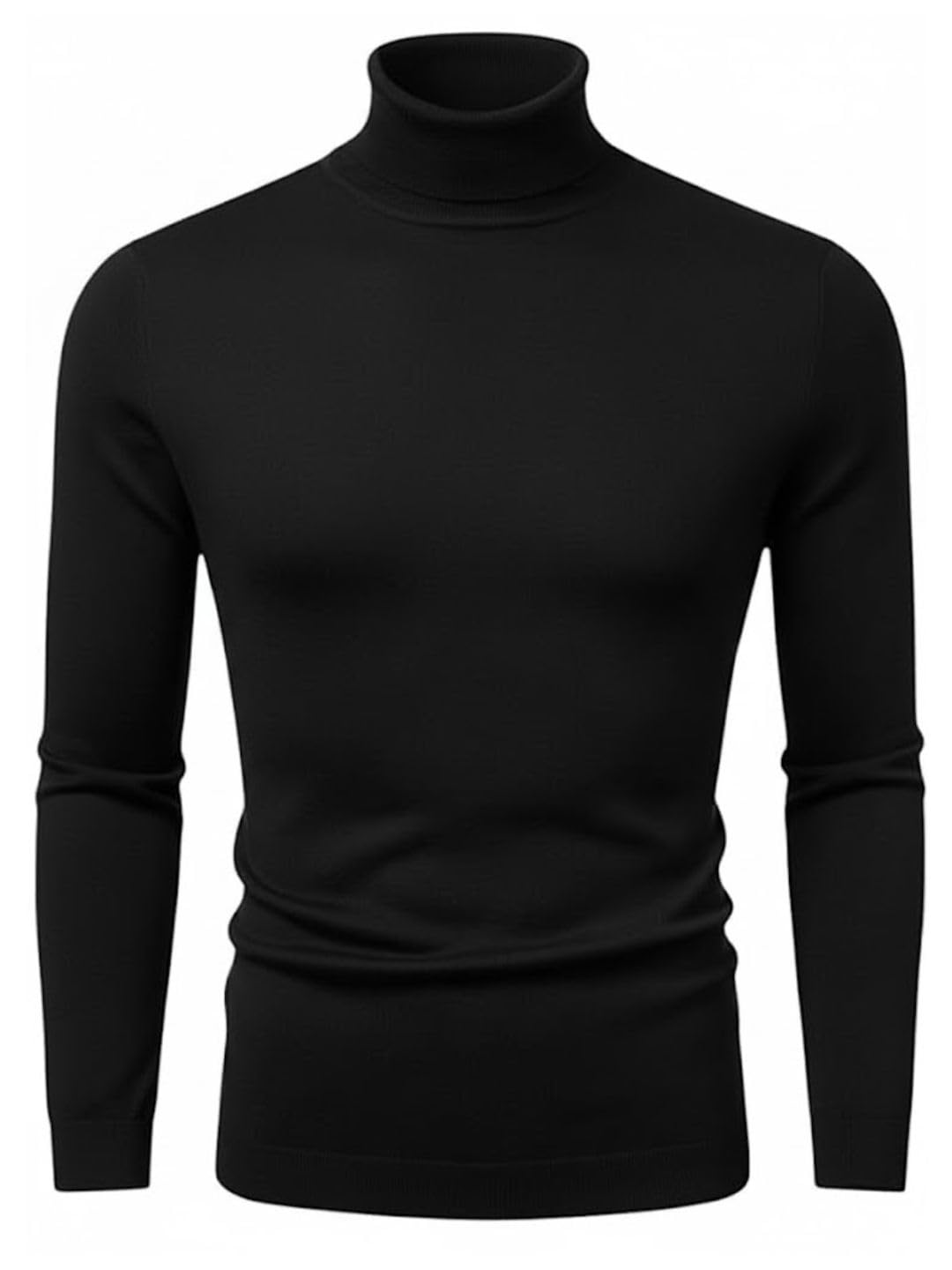 Men's Regular Fit Cottonblend Full Sleeve High Neck T-Shirt (Color Black)