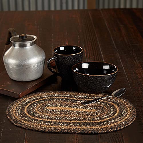 VHC Brands Country Espresso Table Placemat Brown Black Tan Jute Blend Oval 10×15 Inches