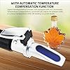 0-10% Brix Refractometer for Testing Sugar Content Maple sap Syrup, Low-Concentrated Sugar Solutions, Tea, Portable Hand Held Sugar Content Measurement with ATC Function and LED Light, pipettes