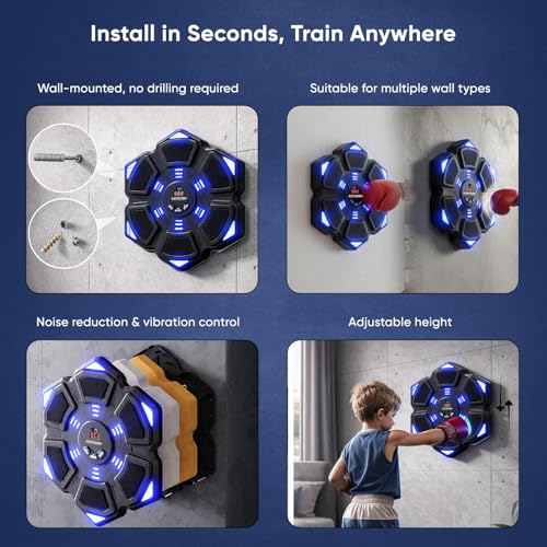 Image of NEWDRU Music Carbon Boxing Machine Wall Mounted, Smart Electric Music Boxing Machine for Adults & Kids, Interactive Wall Mounted Musical Boxing Machine with Free Trainer Gloves