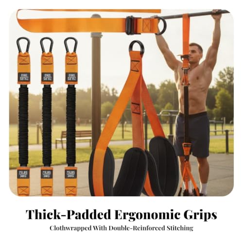 Image of Resistance Band Training System Long Resistance Band System with Storage Bag Snap-Resistant Pull up Assistance Bands for Travel Orange 225LB