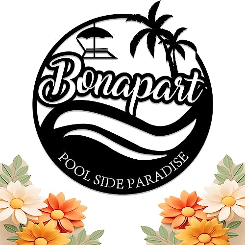 Personalized Pool Signs for Outside Funny Pool Decor Wall Pool Metal Sign Poolside Paradise Sign Personalized Family Pool Sign Beach,Family Name Sign Pool Gift Decorations Outdoor for Deck Decor
