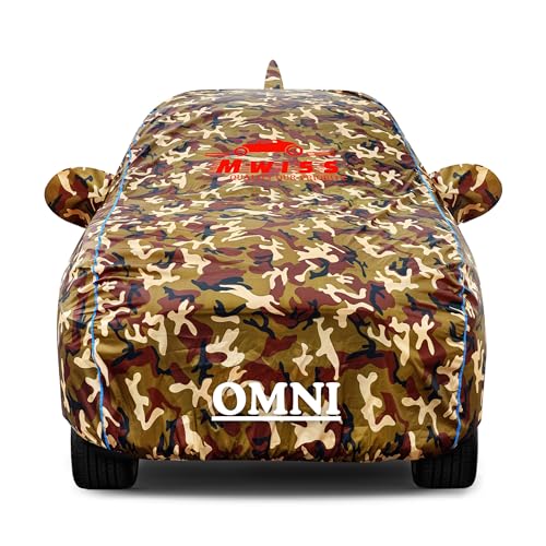 Image of Waterproof Car Cover for Maruti Suzuki Omni | Dustproof, UV & Scratch Resistant Soft Cotton Lining | Triple Stitched, Mirror Pockets & Elastic Hem | Jungle