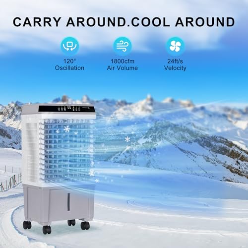 AKIRES 1800CFM Swamp Cooler,3-IN-1 Evaporative Air Cooler with 2025 New Upgraded Copper Motor,5.3-Gal Water Tank,4 Ice Packs,12H Timer,Cooling Tower Fan for Indoor,Outdoor,Bedroom,Office(31IN) - Thumbnail 2