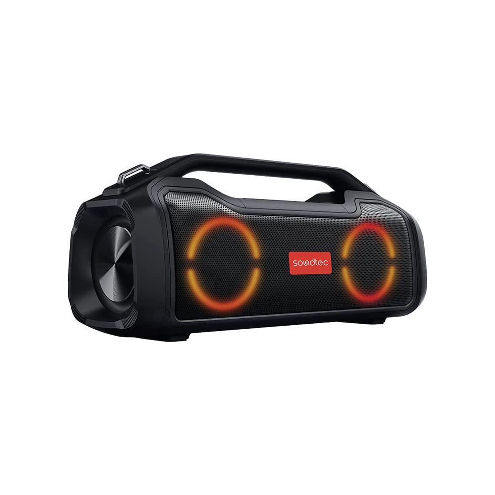 Porodo Soundtec Portable Speaker With Smart Functions, 3 Hours Playtime, 10m Bluetooth Range, IPX5 Water Resistant, Multi-Colour LED's, 40W Powerful Sound, Siri Enabled, Google voice comman