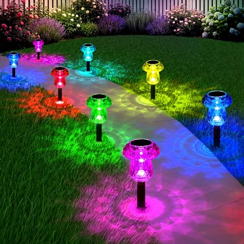 Gorrzai Solar Pathway Lights Outdoor 8 Pack Mushroom Garden Lights Waterproof Solar Powered Yard Lighting for Landscape Driveway Path Walkway Patio Outside Garden Decorations Color Changing