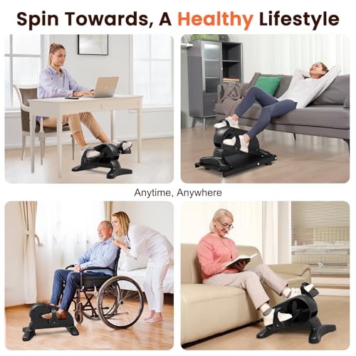 FEIERDUN Mini Exercise Bike, Under Desk Bike Pedal Exerciser Portable Foot Cycle Arm & Leg Peddler Machine with Metal Board