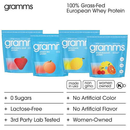 Image of GRAMMS Clear Protein Powder Packets 20G Protein for Women & Men & Lactose Free, Grass-Fed Whey Isolate, Gluten Free, Zero Sugar, Gut Friendly, Non-Bloating (Lemonade-10 Servings)