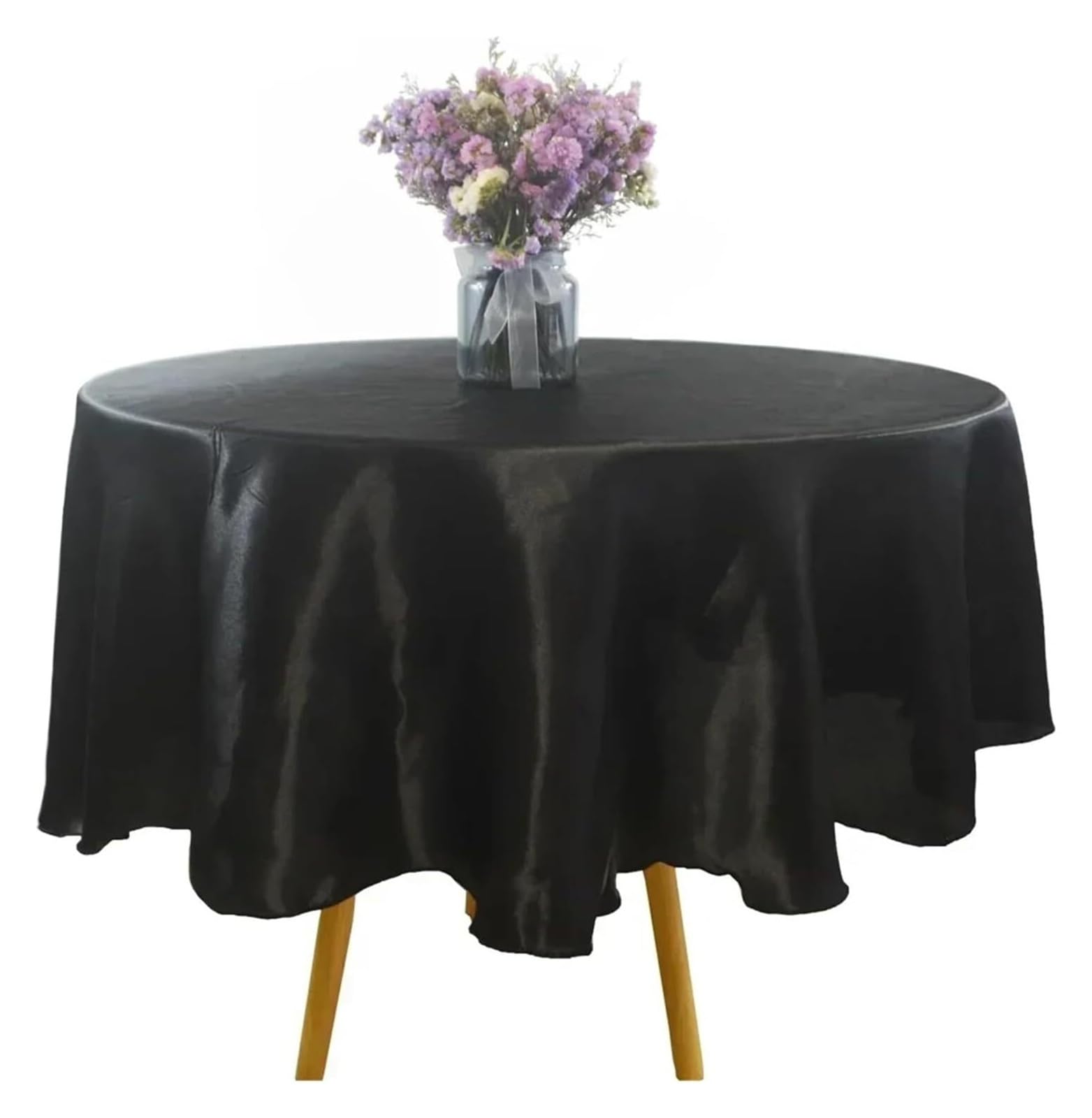 Pzoferlin Black Tablecloth Round Satin Tablecloth Multicolor 145-335Cm Wedding Party Birthday Home Dining(,145Cm)