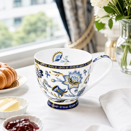 Taza de porcelana ósea floral 16 oz azul miniatura 6