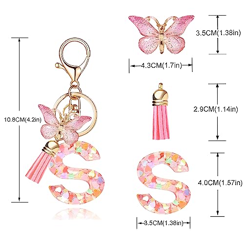 Fashion Alphabet Initial Letter Keychain Tassel Butterfly Pendant Key Ring for Purse Handbags Women Girl - Image 3
