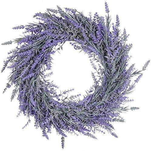 Pauwer Corona de lavanda artificial de 40 cm, con flores, para colgar en puerta de casa, al aire libre, en ventanas, decoración para bodas y fiestas Cover
