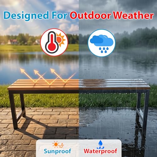Image of BRISHI 3 Seater Metal Iron FRP Garden Bench for Indoor & Outdoor Park /Patio /Living Room /Terrace /Balcony /Office (Black + Wooden Texture)