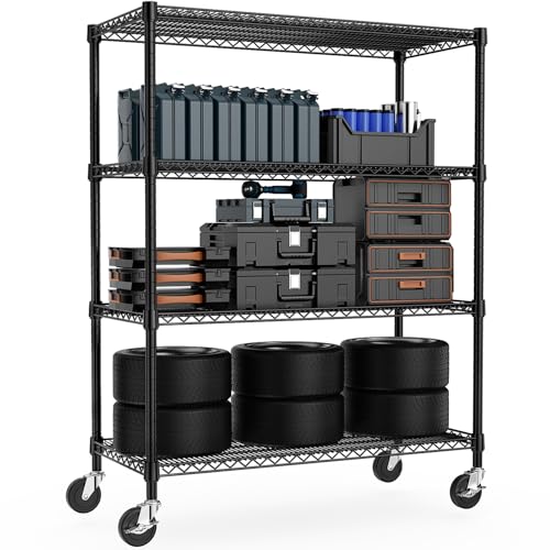 M MZG Industrial Metal 4 Tier Shelving for Garage, Pantry, Warehouse, Basement Utility Room, Storage Rack Metal Shelving Unit, Shelf Organizer, Black 23.6
