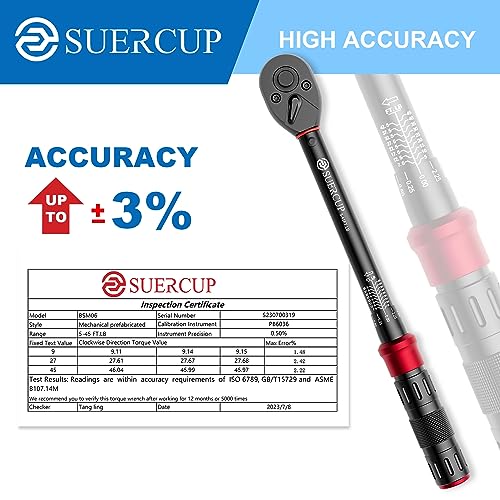 SUERCUP 3/8-Inch Drive Click Torque Wrench - 5-45 Ft-Lb/6.8-61Nm, Dual-Direction Adjustable 72 Tooth Click Torque Wrench for Bike, Motorcycle and Car Repair - Image 3