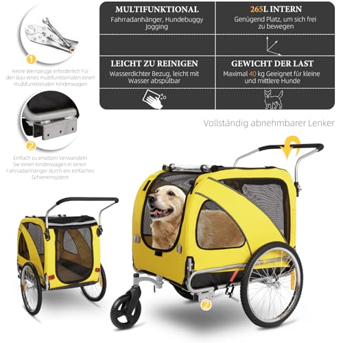 Fiximaster XL Hundeanhänger Fahrrad & Jogger 2-in-1 mit Handbremse und Reflektoren, stabiles 600D Oxford-Gewebe, Hundetransporter bis 40 kg (Blau)
