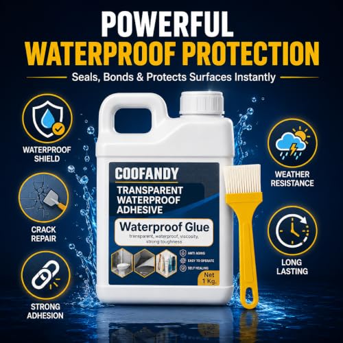 Image of COOFANDY Crack Seal Glue with Brush Transparent Waterproof Resin Epoxy for Roof Leakage, Waterproof Glue for Waterproofing, Roof Water Leakage Solution,Clear Crack Seal Agent for Wall & Repairs(1 KG)