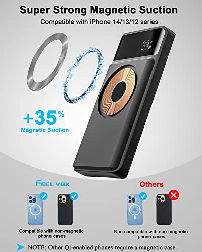 Feel Vox Magnetic Wireless Portable Charger, Power Bank 10000Mah Usb-C 18W Fast Charging Mag-Net Safe Battery Pack With Led Display, Suitcase-Style Metal Retractable Stand For Iphone 14/13/12 Series #TOP1