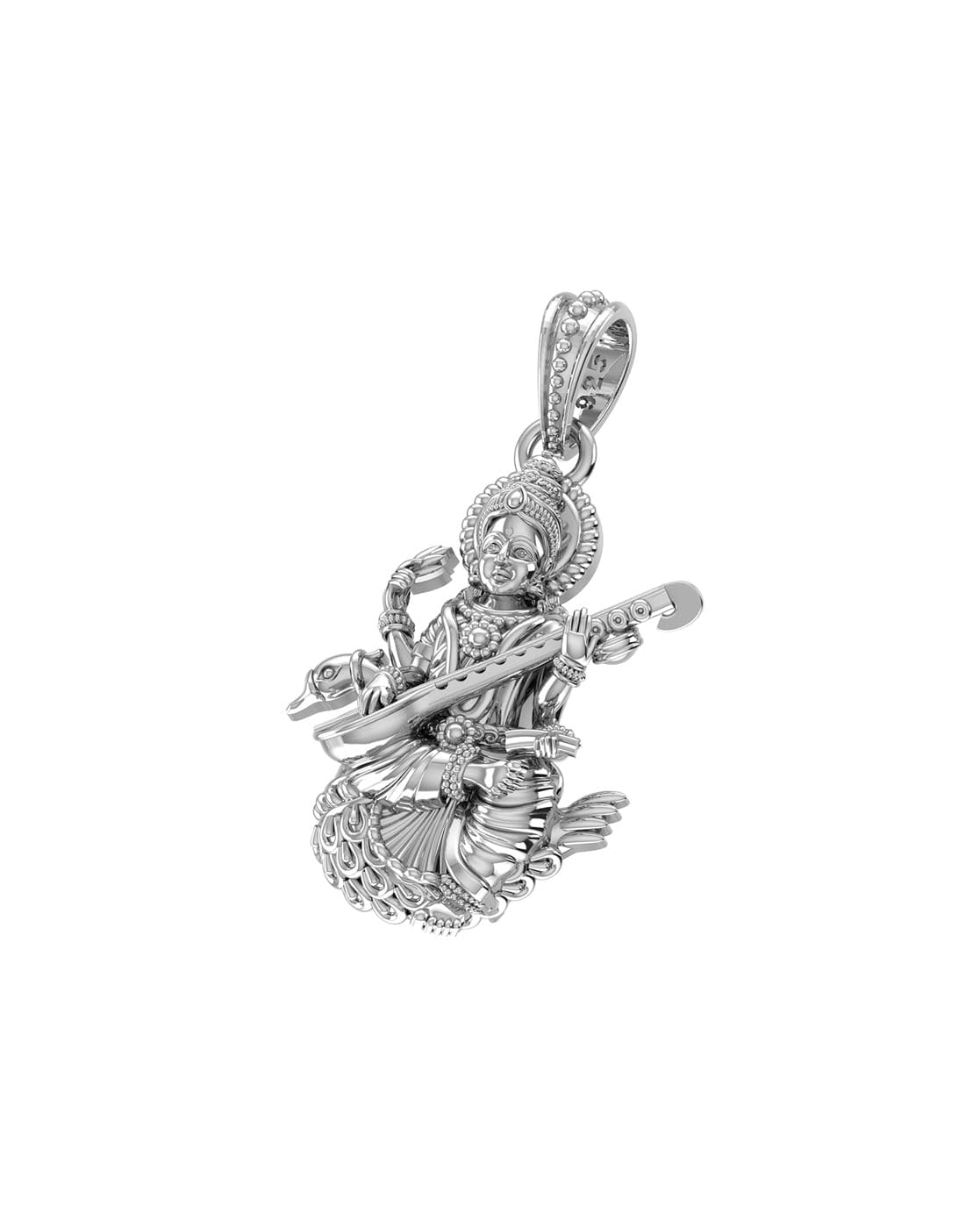 Pendentif Saraswati Maa argent 925 collier discret style quotidien - 7