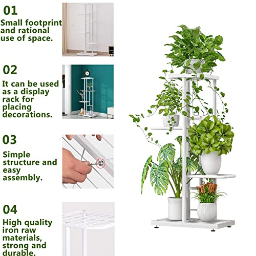 Image of LINZINAR Plant Stand Indoor Outdoor Metal 4 Tier 5 Potted Multiple Flower Pot Holder Shelf Planter Display Shelving Unit for Patio Garden Corner Balcony Living Room (4 Tier 5 Potted, White)