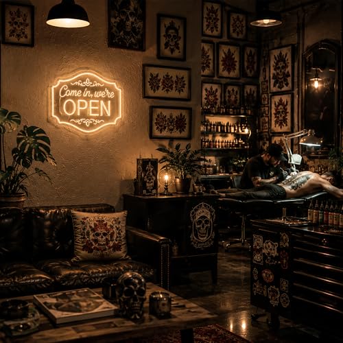 Image of Open Neon Sign for Wall Decor Light Up Sign Come In Led Signs for Room Party Home Wall Decor USB Powered